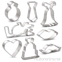 Wedding Cookie Cutters Set - 8 PCS - Wedding Dress  Wedding Cake  Diamond Ring  Heart  Lips  Beard  LOVE Word and Tie - Stainless Steel - B07C9WTM86